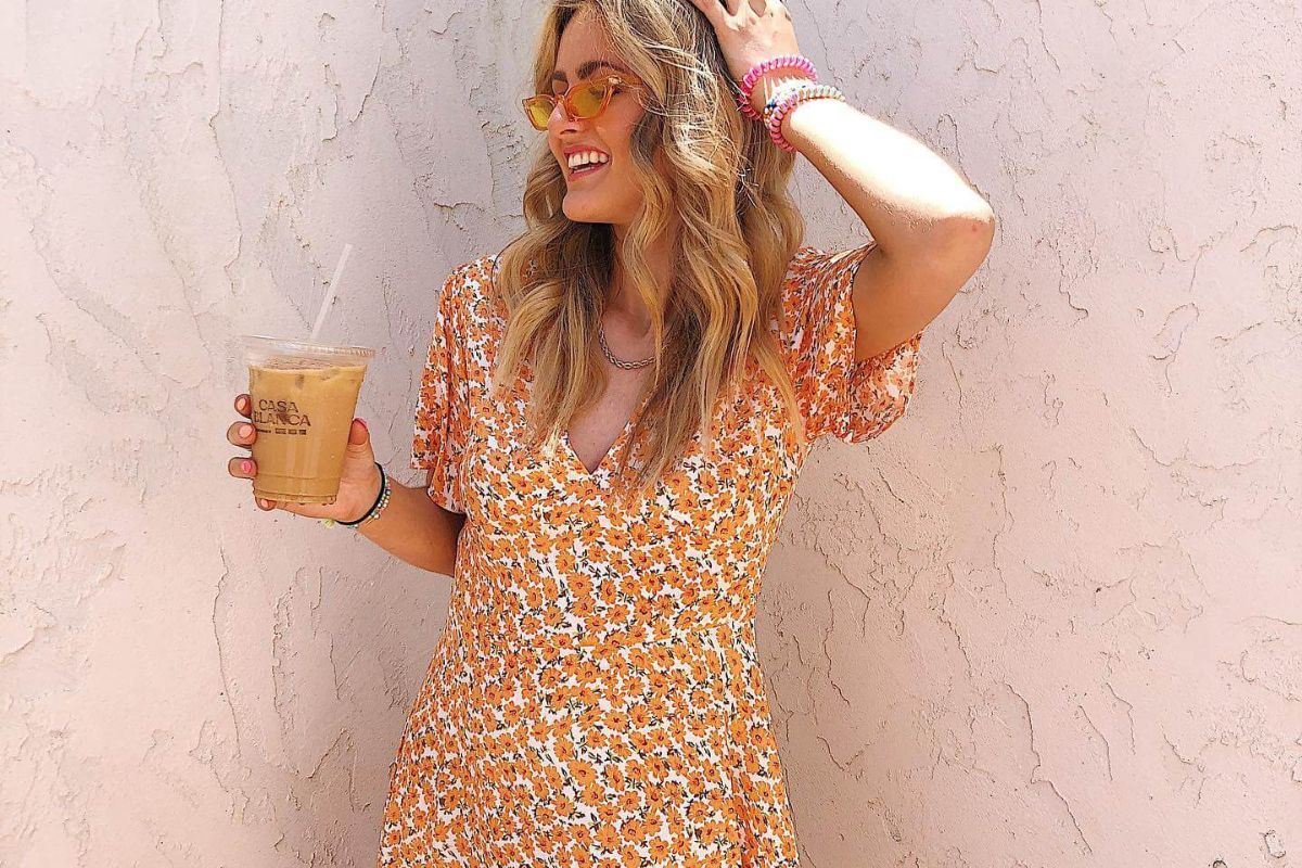 yellow dress with colorful prints